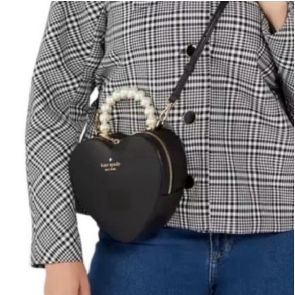 Kate Spade Love Shack Heart Pearl Handle Crossbody Black - Picture 13 of 14